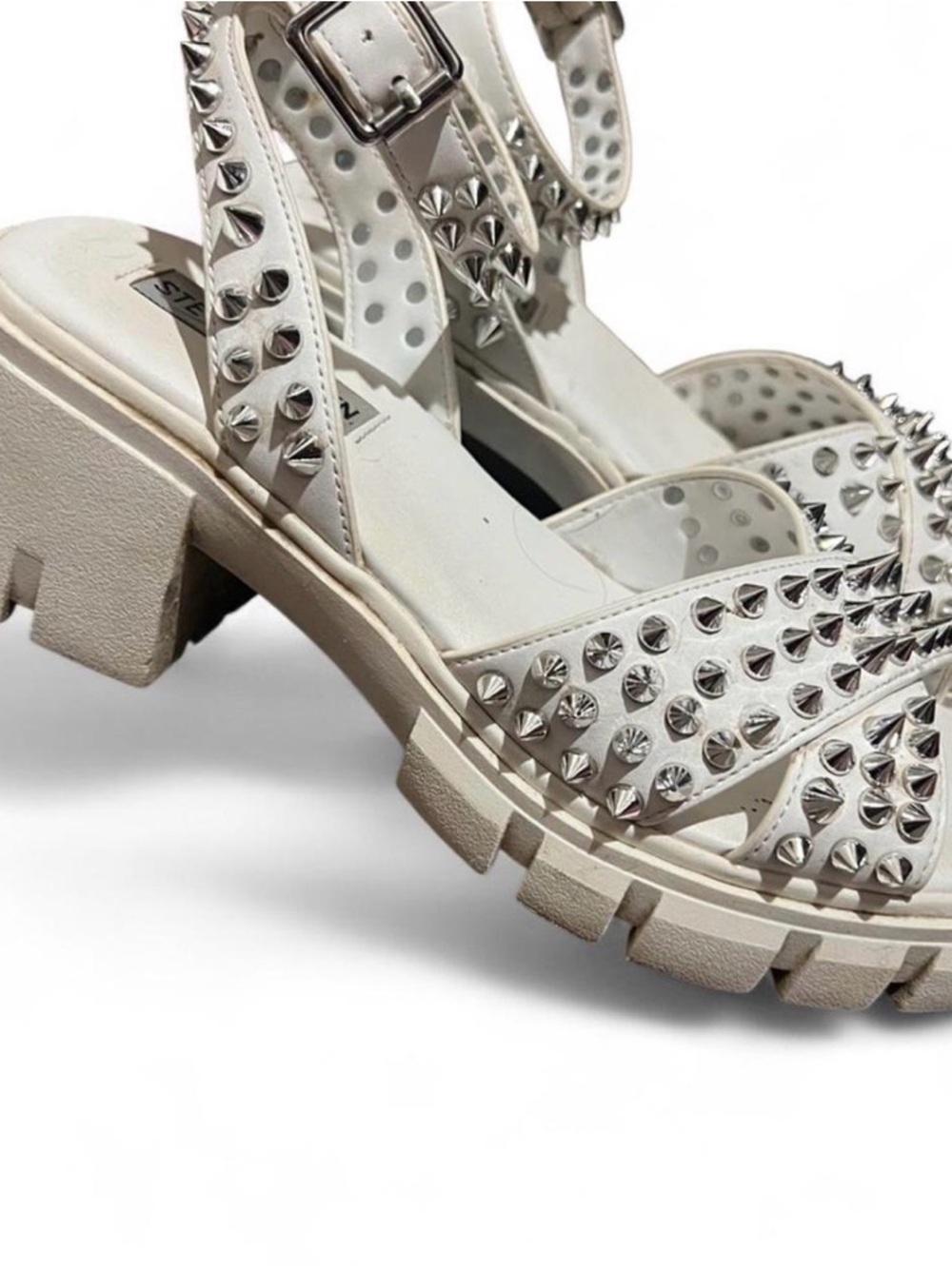 Steve Madden White Studded Chunky-Heel Sandals